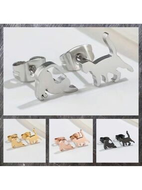 Playful Cats Stainless Steel Stud Small Earrings #1409 (Color: silver)